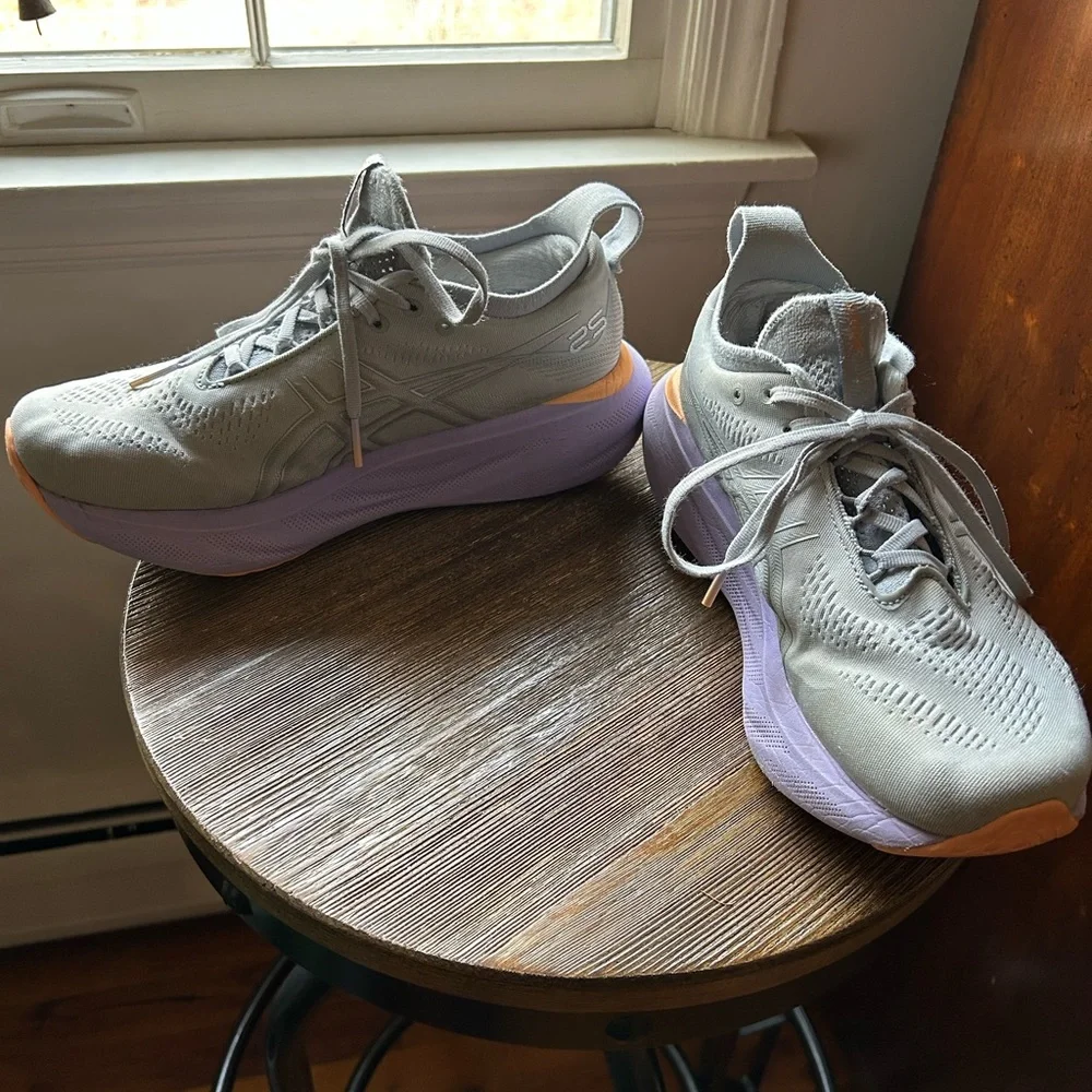 2-PR Asics Gel Nimbus 25 Gray and gel nimbus 25 light purple sneakers - Picture 2 of 4